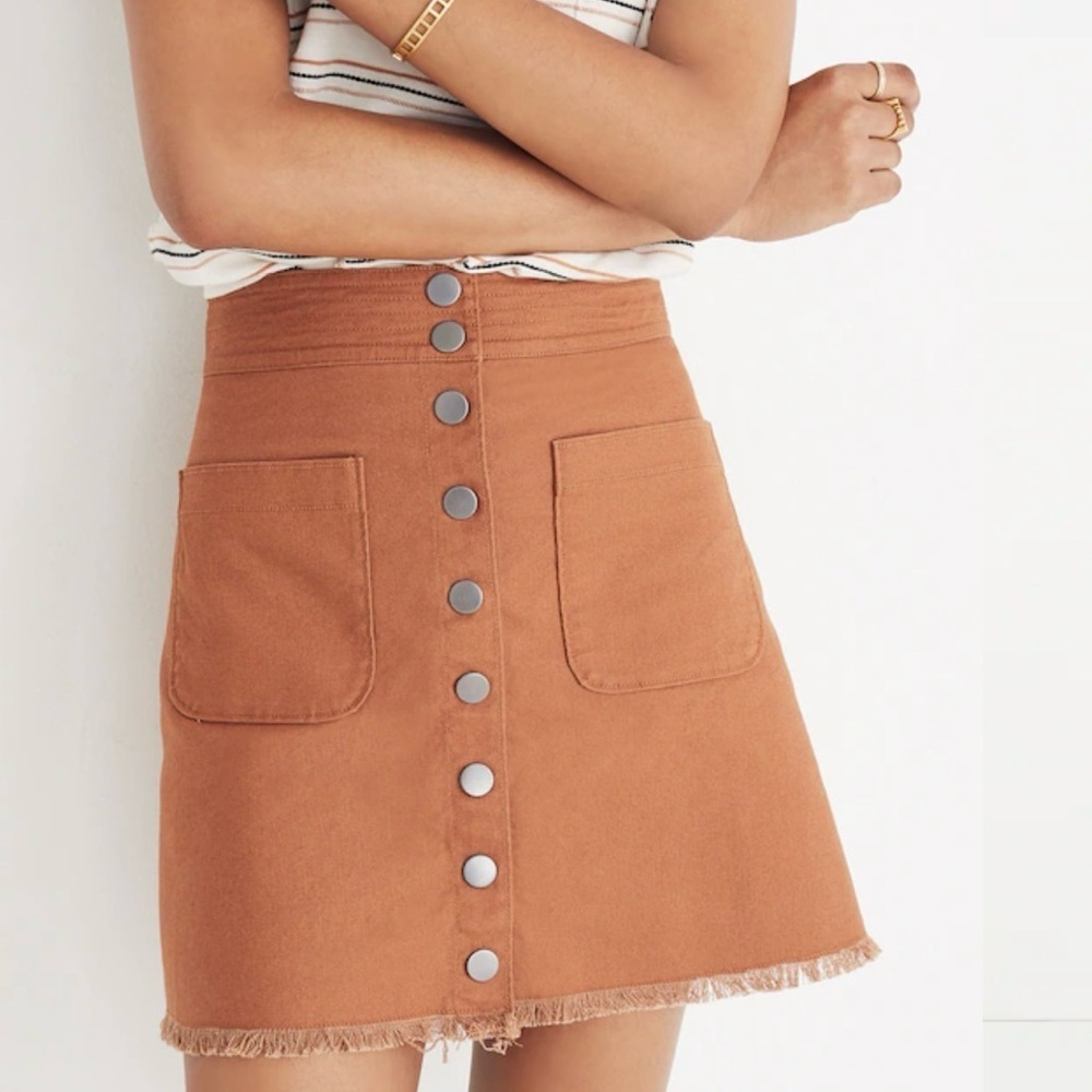 Madewell High Waist Snap Mini Skirt in Rust Brown Womens Size 6 Preppy Y2K - Picture 2 of 9